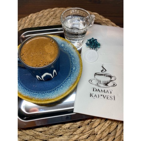 Gümüş Yaldızlı Beyaz Mühürlü Çiçekli Damat Kahvesi Cepli Peçete