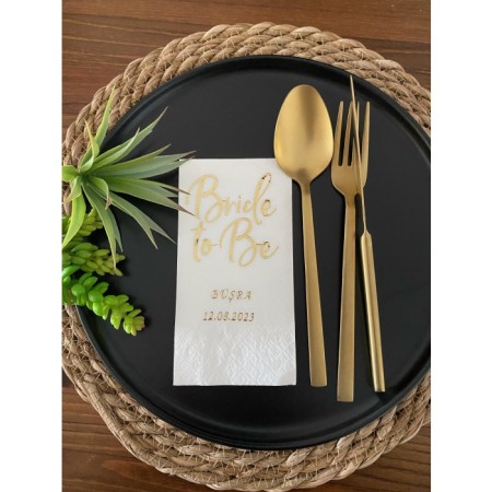 Gold Yaldızlı Beyaz Bride To Be İsim Tarih Garson Katlama Peçete 50 Adet