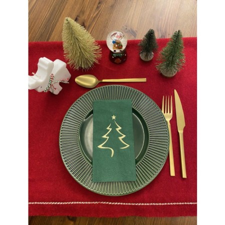 Gold Yaldızlı Yılbaşı Çam Ağacı Desenli 16 lı Yeşil Renkli Kağıt Peçete