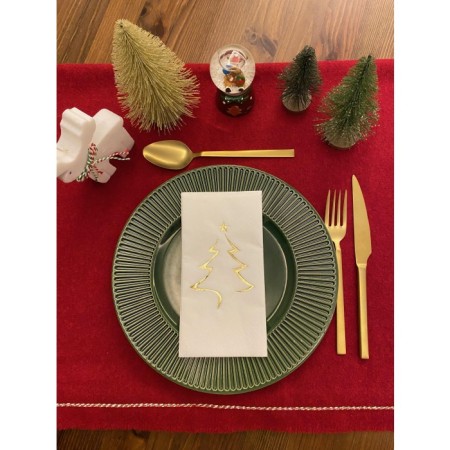 Gold Yaldızlı Yılbaşı Çam Ağacı Desenli 16 lı Beyaz Renkli Kağıt Peçete