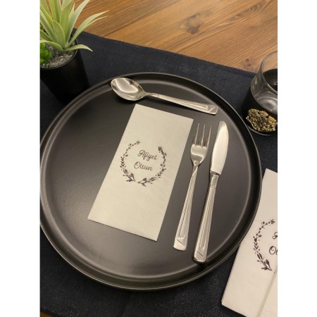 Siyah Yaldızlı Afiyet Olsun 16 lı Beyaz Renkli Kağıt Peçete