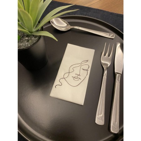 Siyah Yaldızlı Beyaz Yüz Baskılı Peçete 6x12 cm