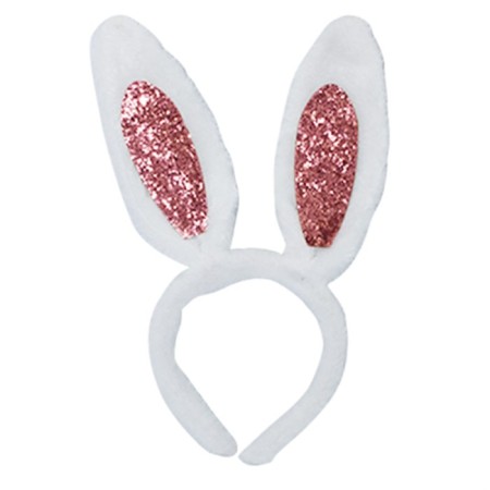 Tavşan Kulak Peluş Pembe Simli Beyaz Taç