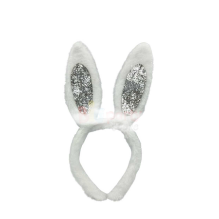 Tavşan Kulak Peluş Gümüş Simli Beyaz Taç