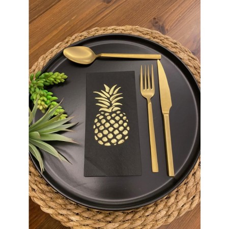 Gold Yaldızlı Siyah Ananas Garson Katlama Peçete 16 lı