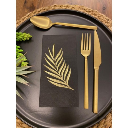 Gold Yaldızlı Siyah Yaprak Desenli Peçete 16 lı