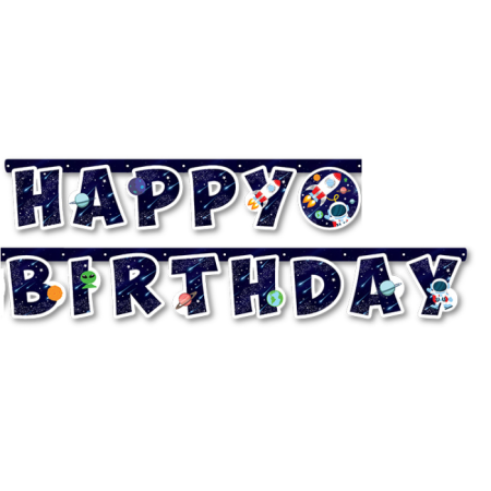 Uzay Temalı Happy Bırthday  Uzar Yazı Banner