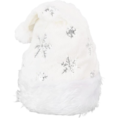 Yılbaşı Şapka Peluş Beyaz Gümüş Kar Tanesi Baskılı