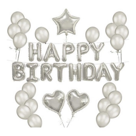 Happy Bırthday Gümüş Balon Seti