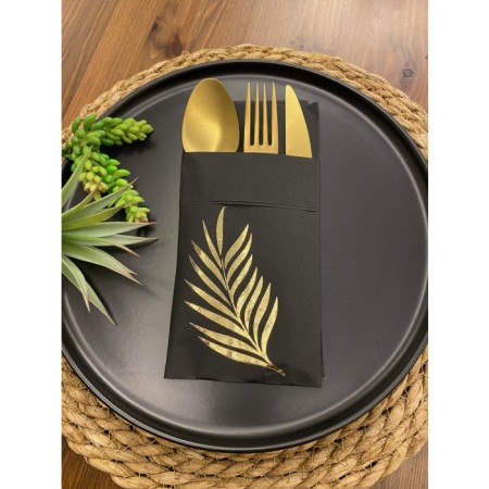 Gold Siyah Yaprak Kumaş Dokulu Peçete 12 Adet 40x40