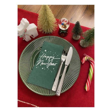 Gümüş Yaldızlı Yılbaşı Happy New Year 16 lı Yeşil Renkli Kağıt Peçete