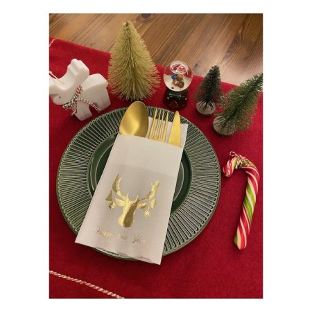 Gold Beyaz Cepli Aır Touch Yılbaşı Geyik Modeli Peçete 12 Adet 40x40