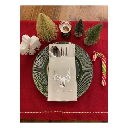 Gümüş Beyaz Cepli Aır Touch Yılbaşı Geyik Modeli Peçete 12 Adet 40x40