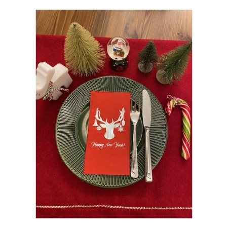 Gümüş Yaldızlı Kırmızı Yılbaşı Geyik Modeli Peçete