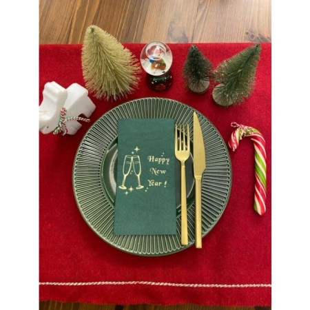Gold Yaldızlı Yeşil Yılbaşı Kadeh Happy New Year Peçete 16 lı