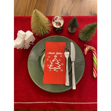 Gümüş Yaldızlı Kırmızı Mutlu Yıllar Çam Ağacı Peçete