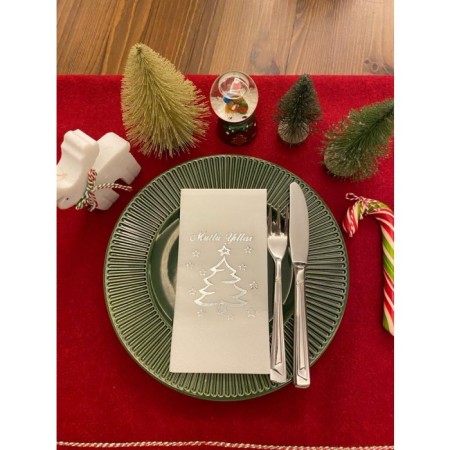 Gümüş Yaldızlı Beyaz Mutlu Yıllar Çam Ağacı Peçete 16 lı