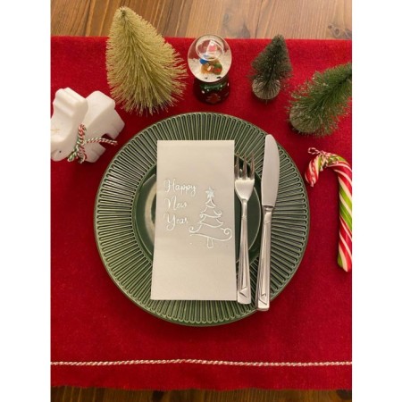 Gold Yaldızlı Beyaz Happy New Year Çam Ağacı Peçete