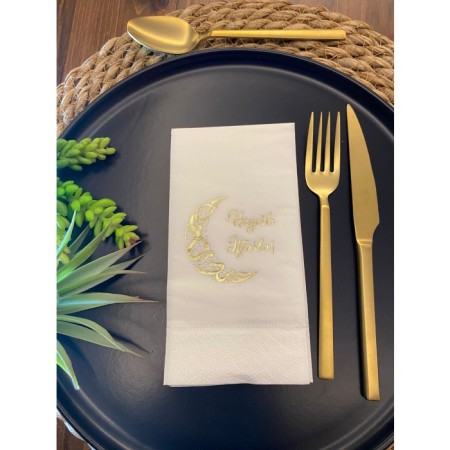 Gold Yaldızlı Hayırlı İftarlar Ay Desenli 16 lı Beyaz Renkli Kağıt Peçete