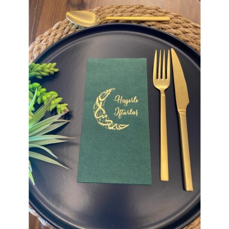 Gold Yaldızlı Hayırlı İftarlar Ay Desenli 16 lı Yeşil Renkli Kağıt Peçete