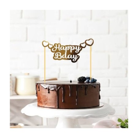 Pasta Üstü Happy Bırthday Yaldızlı Gold