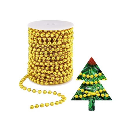 Yılbaşı Boncuk Zincir Süsü 10 Metre Gold İnci