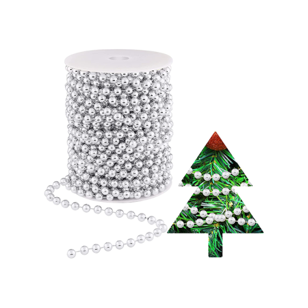 Yılbaşı Boncuk Zincir Süsü 10 Metre Gümüş İnci