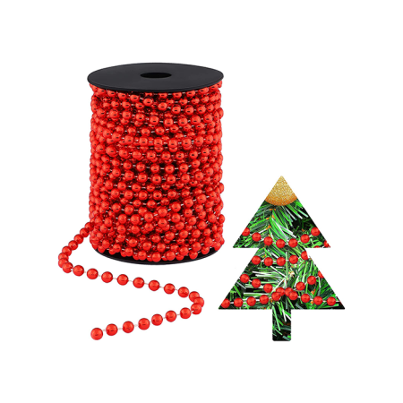 Yılbaşı Boncuk Zincir Süsü 10 Metre Kırmızı İnci