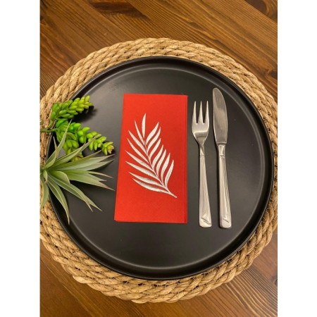 Gümüş Yaldızlı Kırmızı Yaprak Desenli Peçete 16 lı