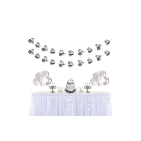 Kalp Süs 3 Boyutlu Sıralı Gümüş 150 cm 2 li