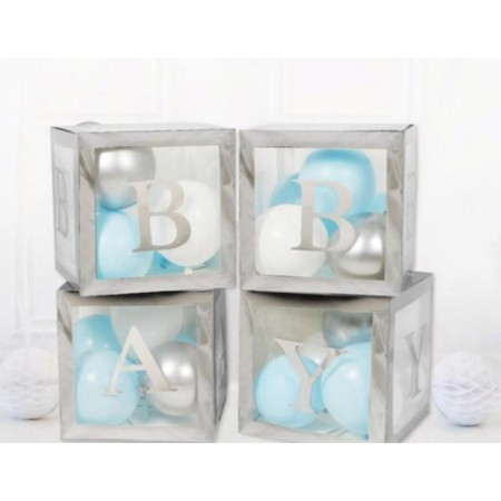 Şeffaf Kutu Baby Yazılı Harf Gümüş 25 cm Balon Hediyeli