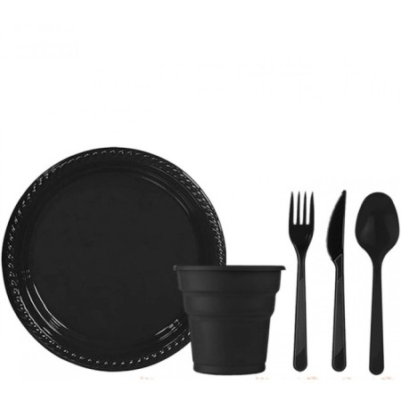 Siyah Plastik Sofra Seti 25 Kişilik