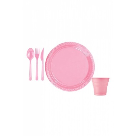 Pembe Plastik Sofra Seti 25 Kişilik