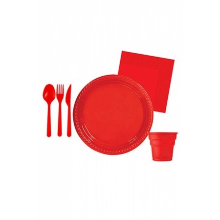 Kırmızı Plastik Parti Seti 25 Kişilik