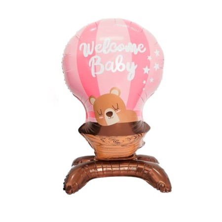 Ayaklı Welcome Baby Pembe Folyo Balon 90x55 cm