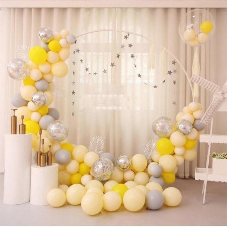 Sarı Makaron Gümüş Krom Konfetili Balon Zincir Seti