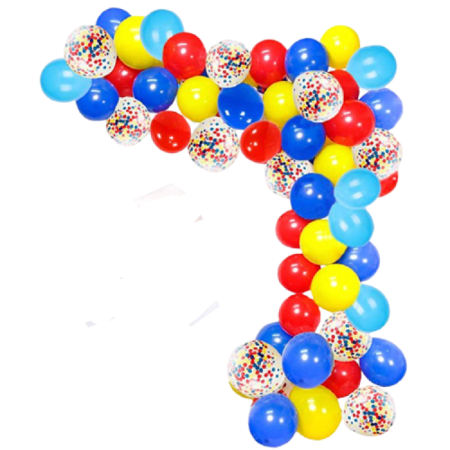 Mavi Kırmızı Sarı Karışık Konfetili Balon Zincir Seti