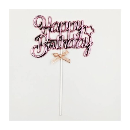 Pasta Üstü Happy Bırthday Krom Rose Gold