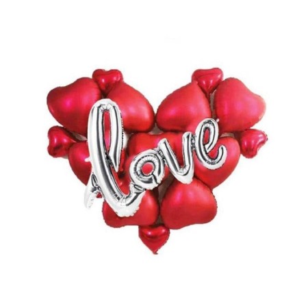 Kalpli Gümüş Love Balon Set