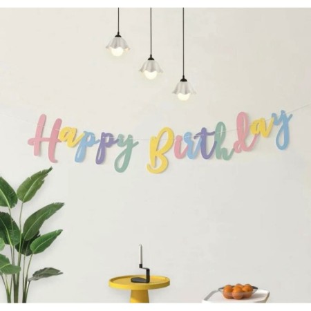 Happy Birthday Kaligrafi Banner Makaron 110x20 cm
