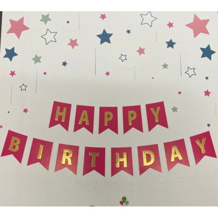 Happy Bırthday Yazı Fuşya / Gold Banner