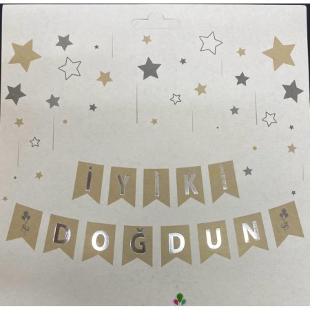 İyi Ki Doğdun Gümüş Yaldızlı Deniz Kumu Banner