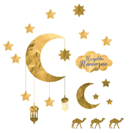 Hoş geldin Ramazan Temalı Stıcker Gold Set 19 lu 50x70 cm