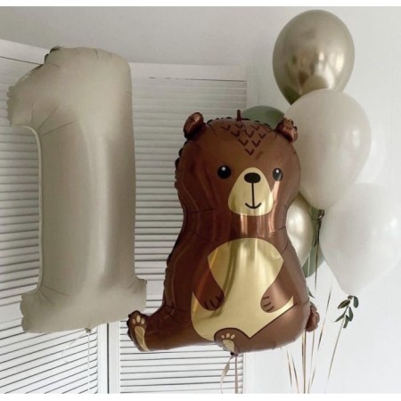 Krem 1 Yaş Ayı Folyo Balon Seti