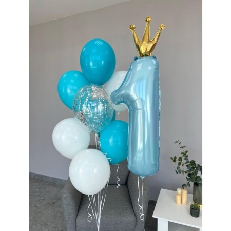Taçlı 1 Rakam Mavi Folyo Balon Seti