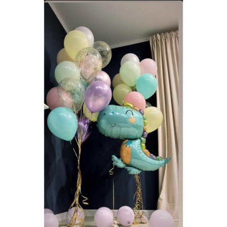 Dinozor Kral Taçlı Karışık Renk Folyo Balon Seti