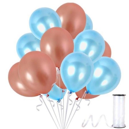 Metalik Rose Gold ve Açık Mavi Balon 20 Adet
