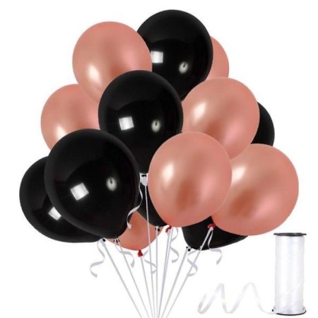 Metalik Rose Gold ve Siyah Balon 20 Adet