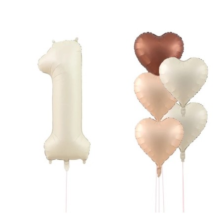 Krem Rakam Ve Kalp Folyo Balon Seti