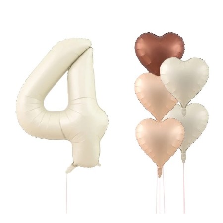 Krem Rakam Ve Kalp Folyo Balon Seti